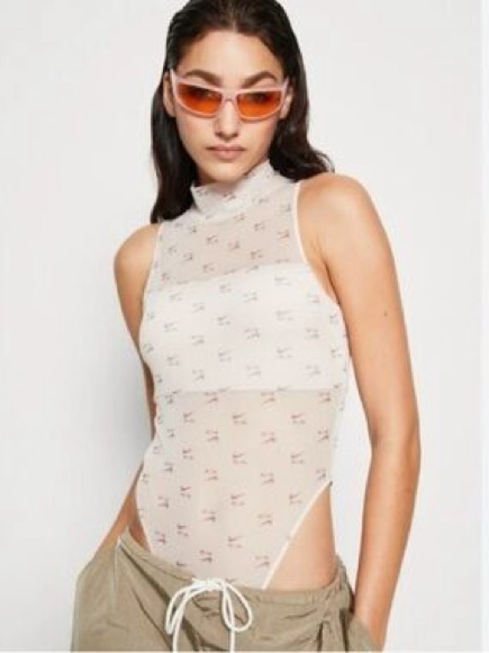 NIKE AIR PRINTED MOCK-NECK BODYSUIT WOMENS SIZE S
